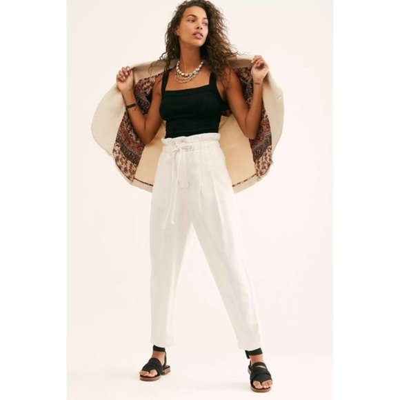 FREE PEOPLE Margate High Waist Pleated Paperbag Pants - Medium NWT - Picture 1 of 6